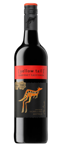 Eine Flasche [yellow tail] Cabernet Sauvignon mit einem bunten Känguru-Design auf dem Etikett, das die australische Herkunft symbolisiert.