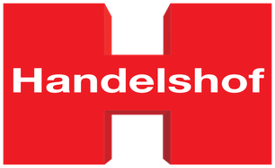 Ein kräftiges rotes H dominiert das Design, während der Name 'Handelshof' in einer klaren, weißen Schrift darunter steht.