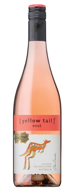 Eine Flasche Rosé mit einem auffälligen Känguru-Design auf dem Etikett, das die australische Herkunft betont.