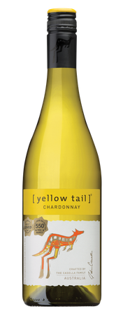Eine Flasche Chardonnay mit einem auffälligen Känguru-Design auf dem Etikett, das die australische Herkunft betont.