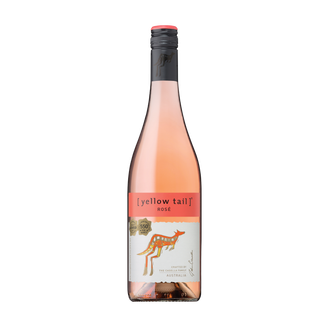 Eine Flasche Rosé mit einem auffälligen Känguru-Design auf dem Etikett, das die australische Herkunft betont.